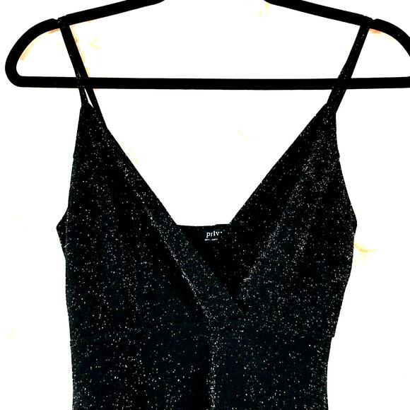 Privy Dress Womens Small Black Asymmetrical Sleeveless V Neck Glittery Ruffled - Picture 13 of 13